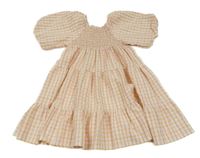 Bílo-růžovo-žluté kostkované krepové šaty F&F