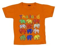 Oranžové tričko se slony a nápisem 