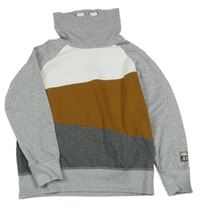 Šedo-hnědo-bílá mikina s komínovým límcem Yigga