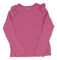 Růžové žebrované triko s volánky H&M