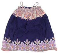 Tmavofialové plátěné šaty s květy GAP