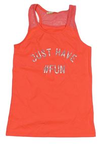 Neonově oranžový sportovní funkční top s nápisem 