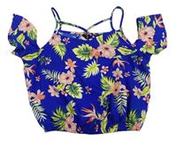 Tmavomodrý květovaný crop top s volnými rameny New Look