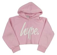 Růžová crop mikina s logem a kapucí Hype
