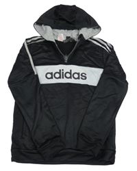 Černo-bílo-šedá mikina s logem a kapucí Adidas