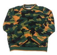 Khaki-černo-oranžová army fleecová mikina Next