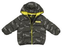 Antracitová šusťáková zimní bunda s netopýry a kapucí - Batman 
