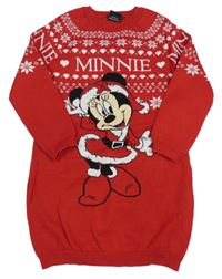 Červeno-bílé svetrové šaty s Minnie a norským vzorem zn. Primark