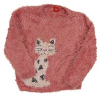 Růžový chlupatý svetr s kočičkou S. Oliver