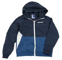 Tmavomodro-bílá šusťáková jarní bunda s kapucí Jack & Jones