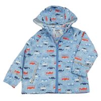 Světlemodrá voděodolná jarní bunda s auty a kapucí Lupilu