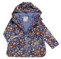 Fialovo-bílo-oranžová květovaná voděodolná lehce zateplená bunda s leopardím vzorem a kapucí Primark