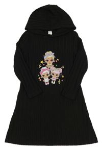 Černé žebrované úpletové šaty s kapucí - LOL 