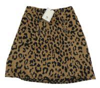 Nové - Béžovo-černá vlněná sukně s leopardím vzorem Tu