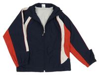 Tmavomodro-bílo-červená šusťáková jarní bunda 