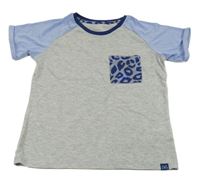 Šedo-modré tričko s kapsou s leopardím vzorem 