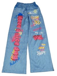 Světlemodré široké legíny riflového vzhledu s nápisy Shein