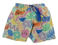 Světlezeleno-barevné plážové kraťasy s listy a příšerkami H&M