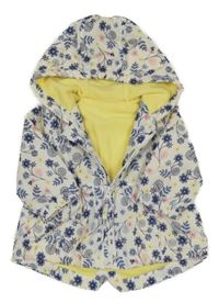 Bílo-modrá květovaná šusťáková lehce zateplená bunda s kapucí Nutmeg