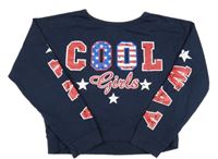 Tmavomodrá crop mikina s nápisy 