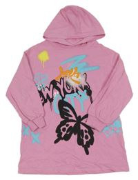 Růžová šatová mikina s graffiti a kapucí Next