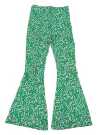 Zeleno-růžové žebrované flare legíny s leopardím vzorem Dunnes
