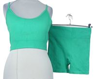 2set - Dámský zelený žebrovaný elastický crop top + kraťasy 