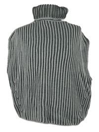 Dámské šedo-tmavošedé pruhované svetrové pončo s rolákem Shein 