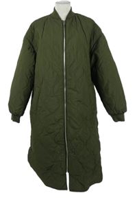 Dámský khaki prošívaný šusťákový zimní kabát Primark 