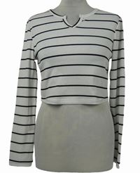 Dámské bílo-černé pruhované žebrované crop triko Shein 