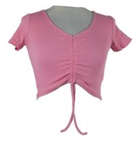 Dámské růžové žebrované crop tričko se stahováním FB Sister 