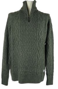 Pánský khaki vzorovaný vlněný svetr Human Nature 