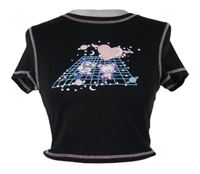 Dámské černé crop tričko s obrázkem Shein 