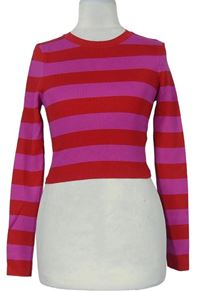 Dámský červeno-růžový pruhovaný crop svetr Zara 