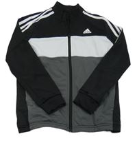 Černo-bílo-černá sportovní propínací mikina s logem Adidas