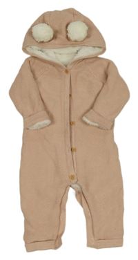 Světlerůžová pletená zateplená kombinéza s kapucí Tu 