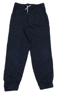 Tmavomodré plátěné cuff kalhoty H&M