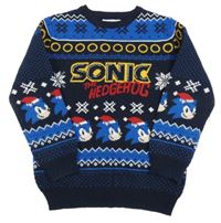 Tmavomodro-modrý svetr se Sonicem 