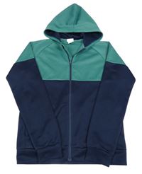Zeleno-tmavomodrá sportovní propínací mikina s kapucí H&M
