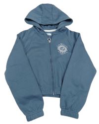 Modrá propínací crop mikina s potiskem a kapucí Primark