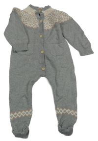 Bílo-růžovo-šedý pletený overal se vzorem 