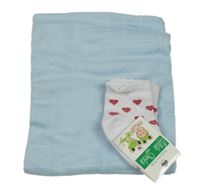 2set- modrá plena+ bílé ponožky se srdíčky