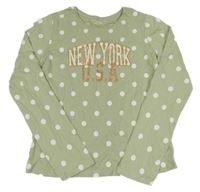 Khaki puntíkaté crop triko s nápisem Primark