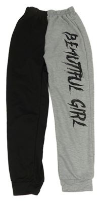 Černo-šedé lehké tepláky s nápisem Shein