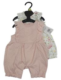 Nové - 2x overal růžový+ bílý s kytičkami F&F