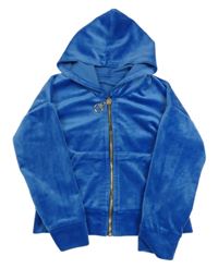 Modrá sametová propínací mikina s kapucí 