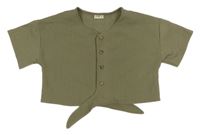 Khaki žebrované propínací crop tričko s uzlem F&F