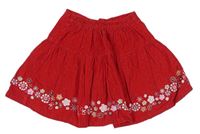 Červená puntíkatá manšestrová sukně s kytičkami Mothercare