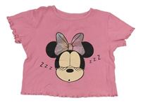 Růžové žebrované crop tričko s Minnie Disney