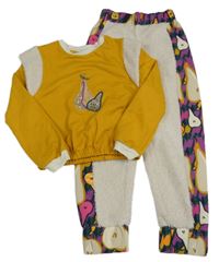 2set - Hořčicovo-béžovo-huňatá mikina s hruškou + huňaté tepláky 